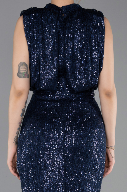 Abendkleid Lang Schuppig Marineblau ABU2752