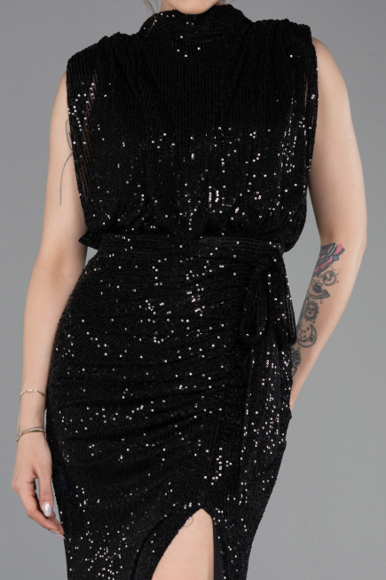 Abendkleid Lang Schuppig Schwarz ABU2752