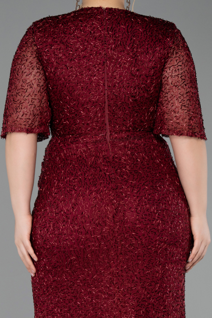 Weinrot Abendkleid İn Übergröße Lang ABU4542