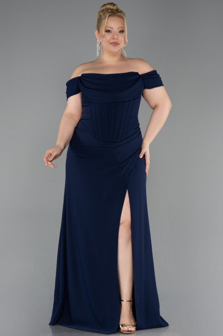 Abschlusskleid In Übergröße Lang Marineblau ABU6246