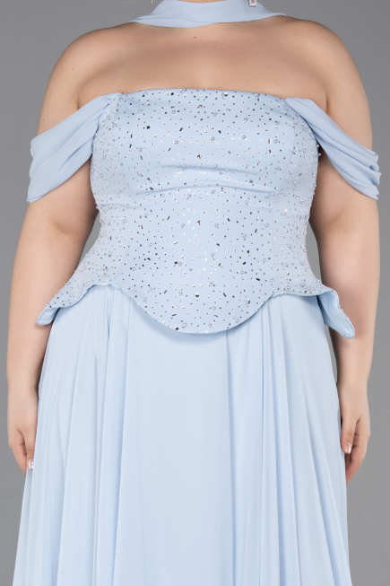 Bekleidung in Großen Größen Lang Chiffon Eisblau ABU6247