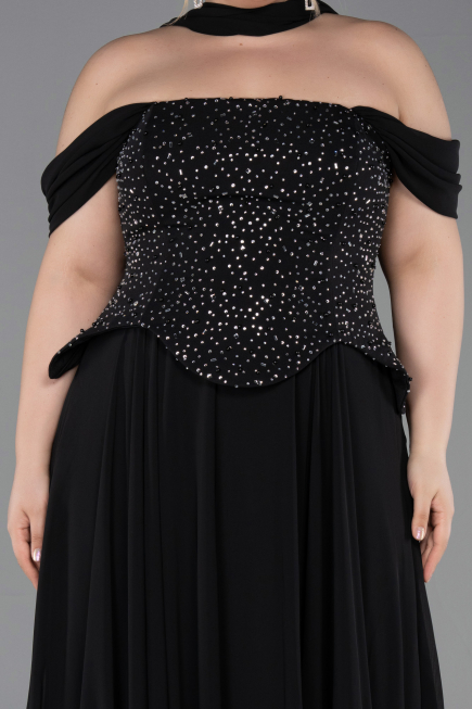 Bekleidung in Großen Größen Lang Chiffon Schwarz ABU6247