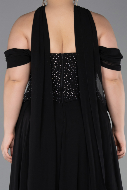 Bekleidung in Großen Größen Lang Chiffon Schwarz ABU6247