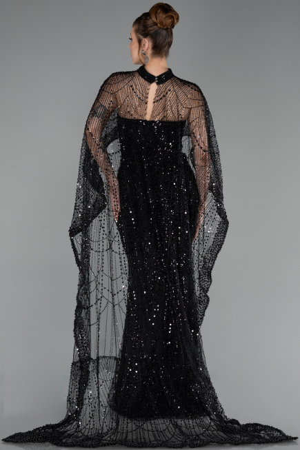 Abendkleid Lang Perlenbesetzt Schwarz ABU6220