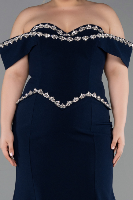 Abendkleid in Übergröße Lang Marineblau ABU6199