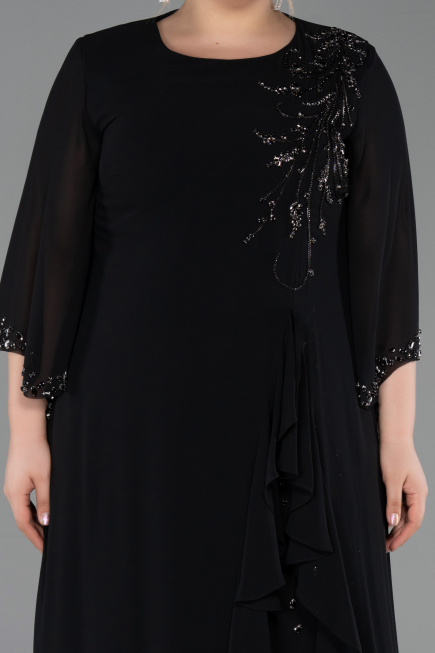 Abendkleid in Übergröße Lang Chiffon Schwarz ABU6177