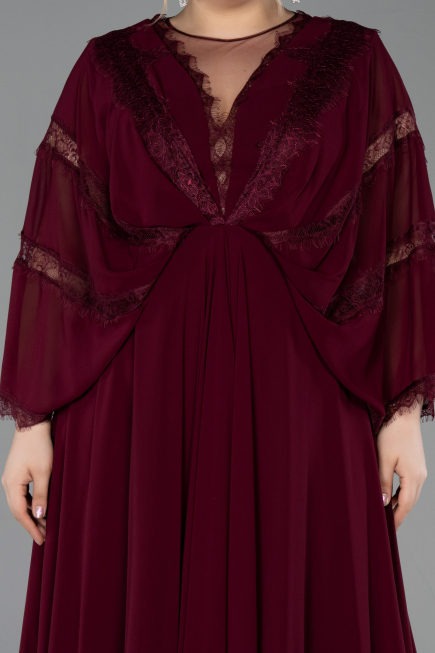 Abendkleid in Übergröße Lang Chiffon Kirschrot ABU6178