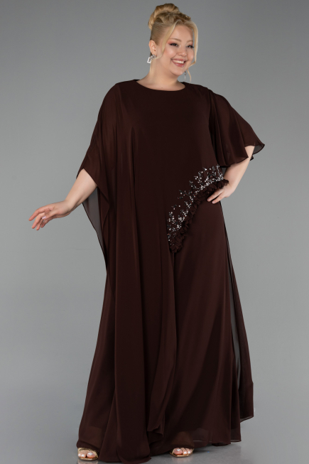 Abendkleid in Übergröße Lang Chiffon Braun ABU6179