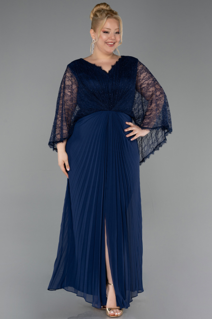 Abendkleid in Übergröße Lang Chiffon Marineblau ABU6181