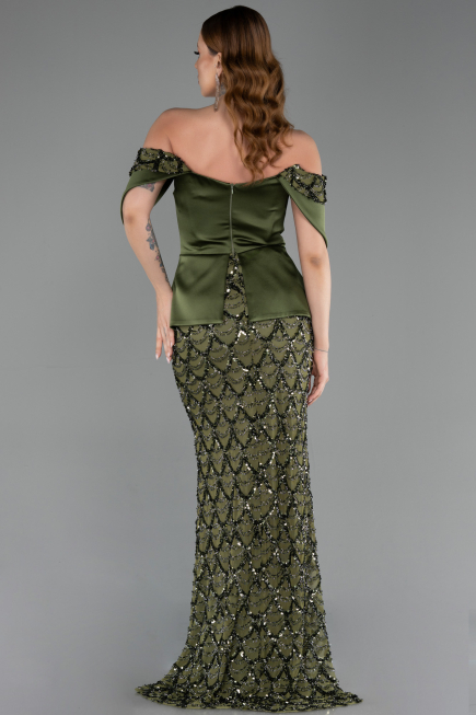 Abendkleid Lang Schuppig Khaki ABU6254