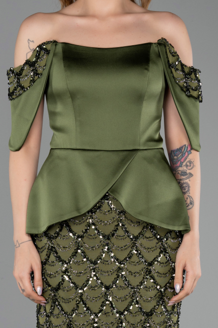Abendkleid Lang Schuppig Khaki ABU6254
