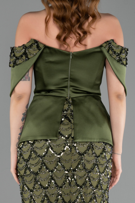 Abendkleid Lang Schuppig Khaki ABU6254