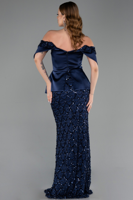 Abendkleid Lang Schuppig Marineblau ABU6254