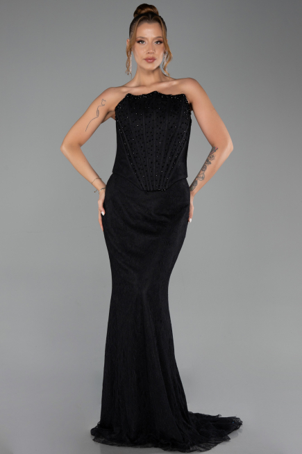 Abendkleid Lang Spitze Schwarz ABU6207