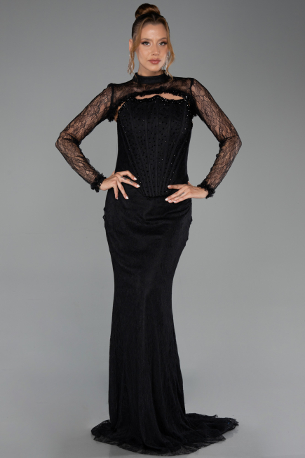 Abendkleid Lang Spitze Schwarz ABU6207
