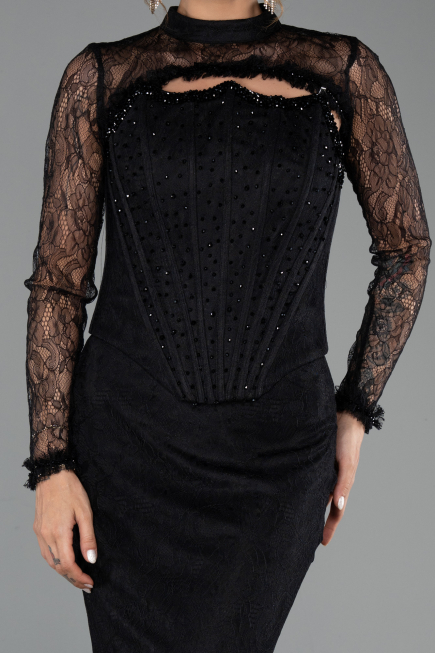 Abendkleid Lang Spitze Schwarz ABU6207