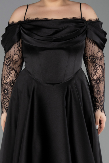 Einladungskleid In Übergröße Midi Satin Schwarz ABK2652