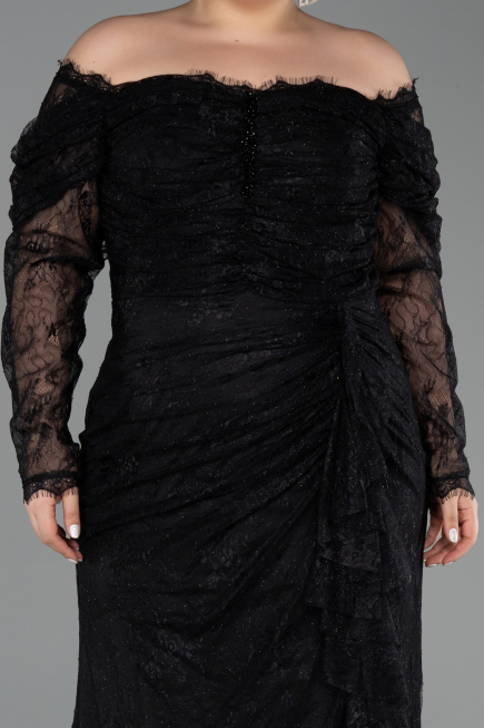 Abendkleid in Übergröße Lang Spitze Schwarz ABU6305