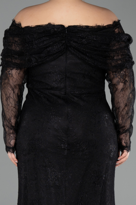 Abendkleid in Übergröße Lang Spitze Schwarz ABU6305