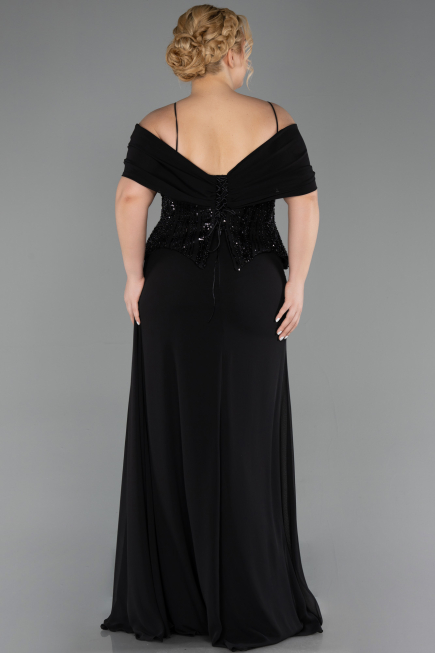 Abendgarderobe in Großen Größen Lang Chiffon Schwarz ABU6274