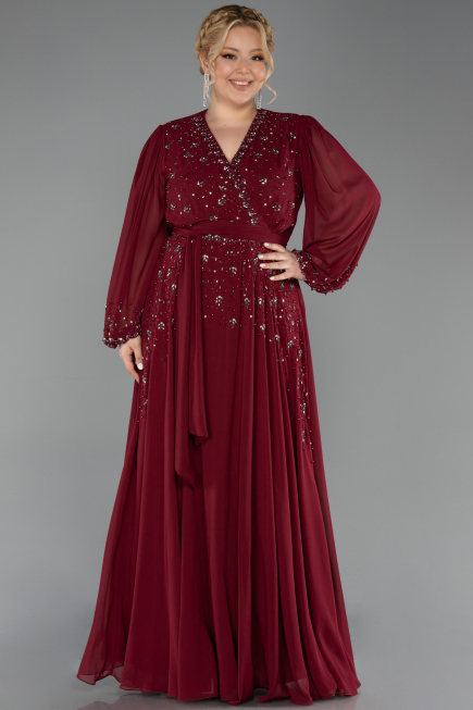 Weinrot Abendgarderobe İn Großen Größen Chiffon Lang ABU3075