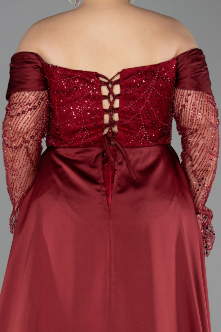 Weinrot Abendkleid İn Übergröße Perlenbesetzt Lang ABU6093