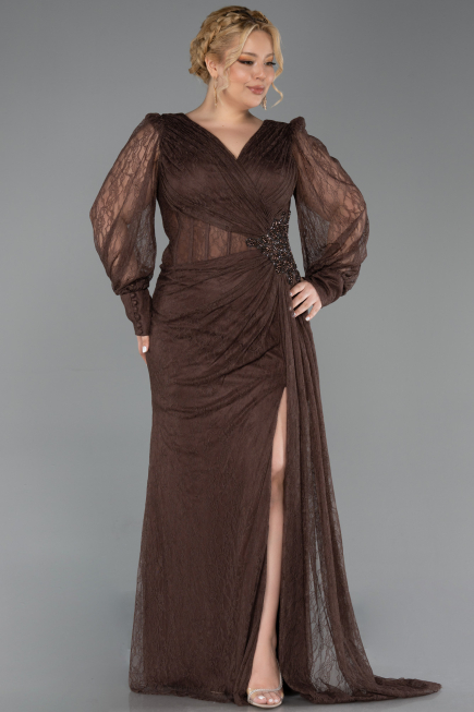 Abendkleid in Übergröße Lang Spitze Braun ABU6283