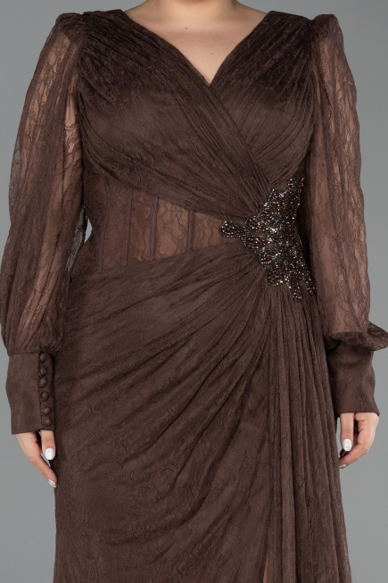 Abendkleid in Übergröße Lang Spitze Braun ABU6283