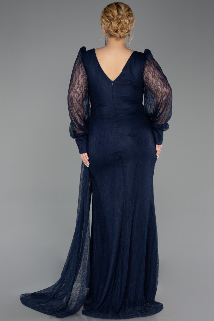 Abendkleid in Übergröße Lang Spitze Marineblau ABU6283