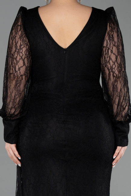Abendkleid in Übergröße Lang Spitze Schwarz ABU6283