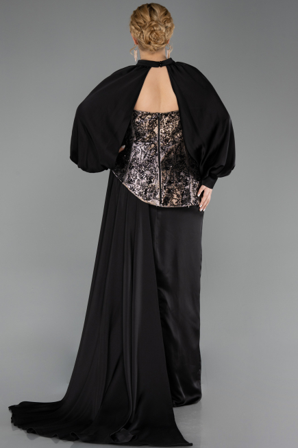 Kleider in Großen Größen Lang Satin Schwarz ABU6304