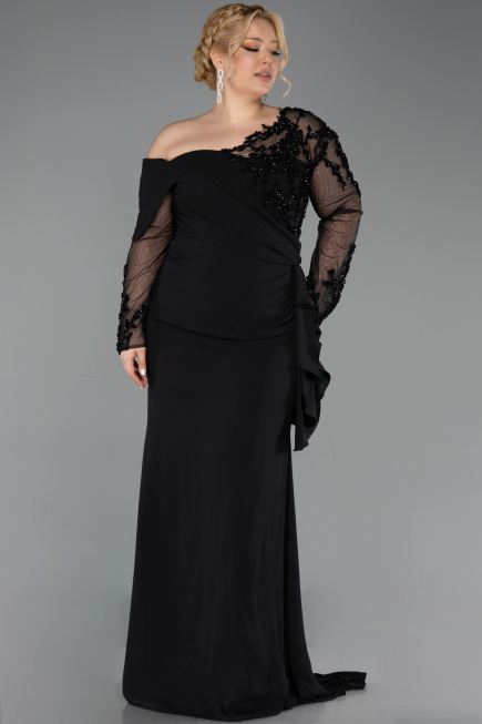Kleider in Großen Größen Lang Chiffon Schwarz ABU5895