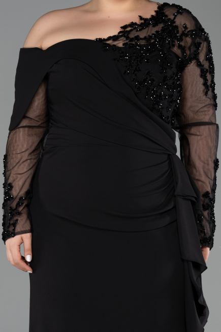 Kleider in Großen Größen Lang Chiffon Schwarz ABU5895