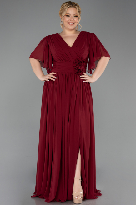Abendkleid in Übergröße Lang Chiffon Weinrot ABU6309