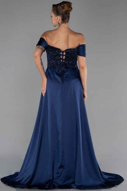 Abendkleid Lang Perlenbesetzt Marineblau ABU6329