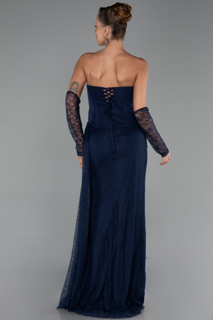 Abendkleid Lang Spitze Marineblau ABU6319