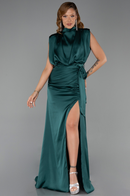 Abendkleid Lang Satin Smaragdgrün ABU2133