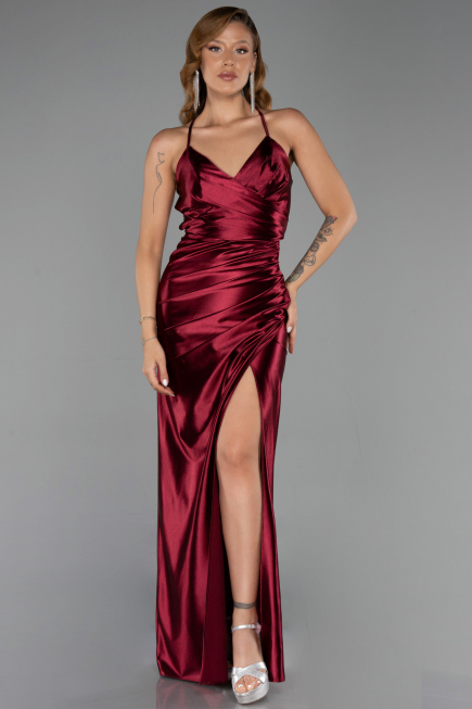 Abschlusskleid Lang Satin Kirschrot ABU2800