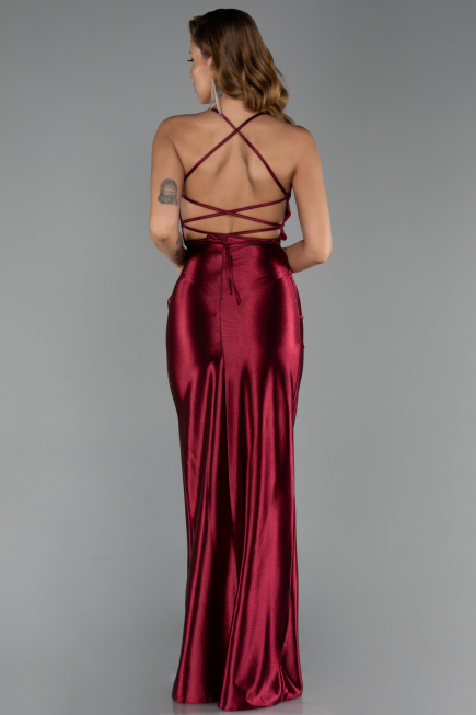 Abschlusskleid Lang Satin Kirschrot ABU2800
