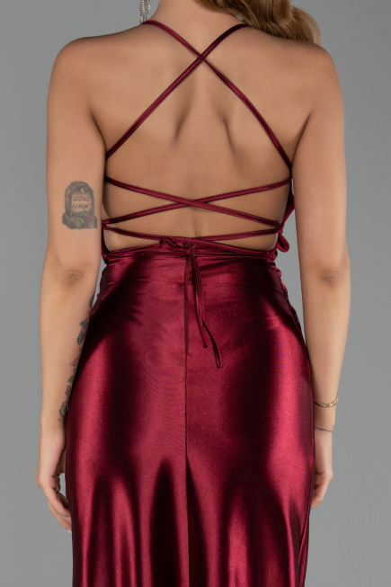 Abschlusskleid Lang Satin Kirschrot ABU2800