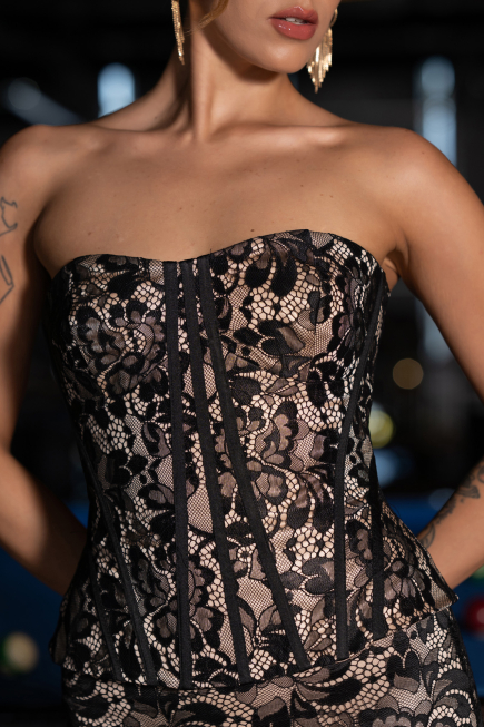 Abendkleid Lang Spitze Schwarz ABU6303