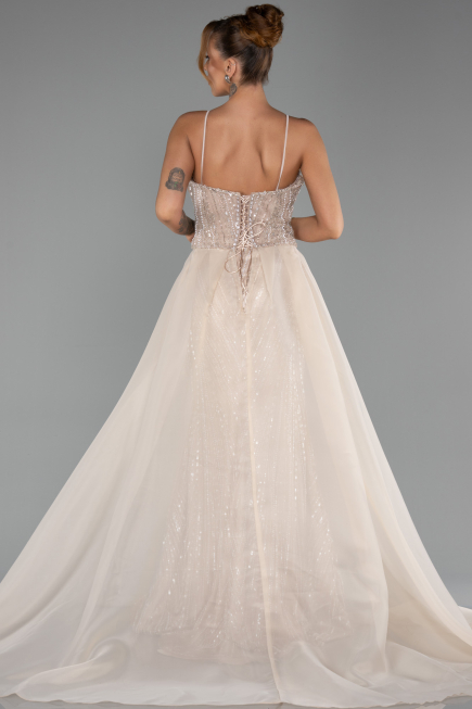 Abendkleid Lang Perlenbesetzt Beige ABU5730