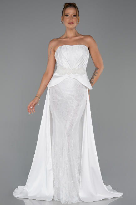 Abendkleid Lang Spitze Weiß ABU5615