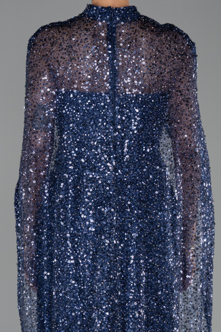 Abendkleid Lang Schuppig Marineblau ABU6343