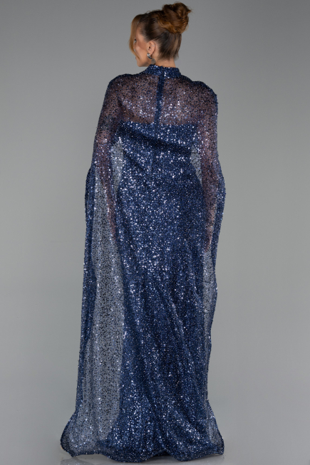 Abendkleid Lang Schuppig Marineblau ABU6343