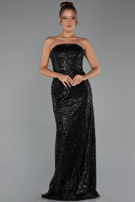 Abendkleid Lang Schuppig Schwarz ABU6343
