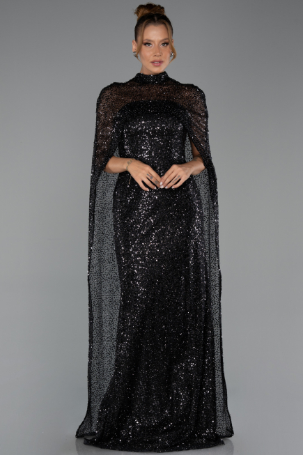 Abendkleid Lang Schuppig Schwarz ABU6343