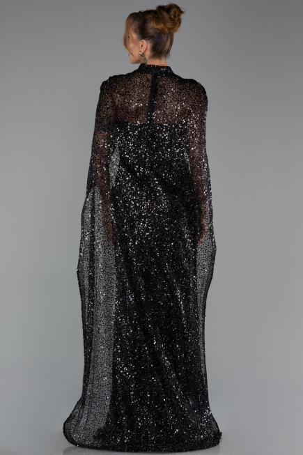 Abendkleid Lang Schuppig Schwarz ABU6343