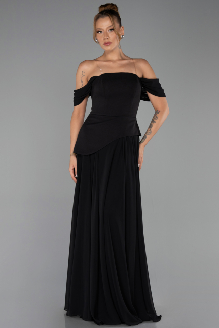 Abendkleid Lang Chiffon Schwarz ABU6345