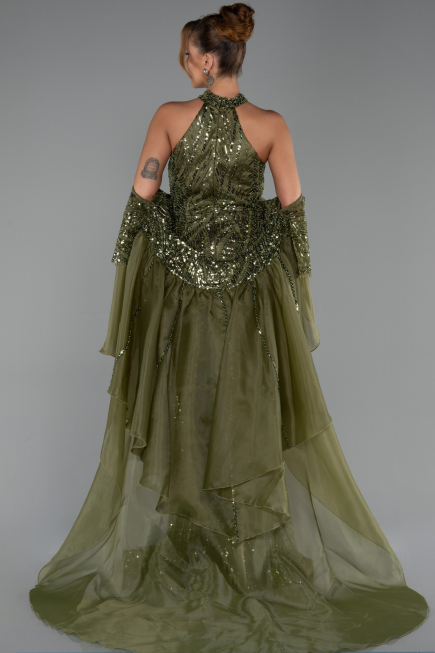 Standesamtkleid Lang Perlenbesetzt Khaki ABU6348